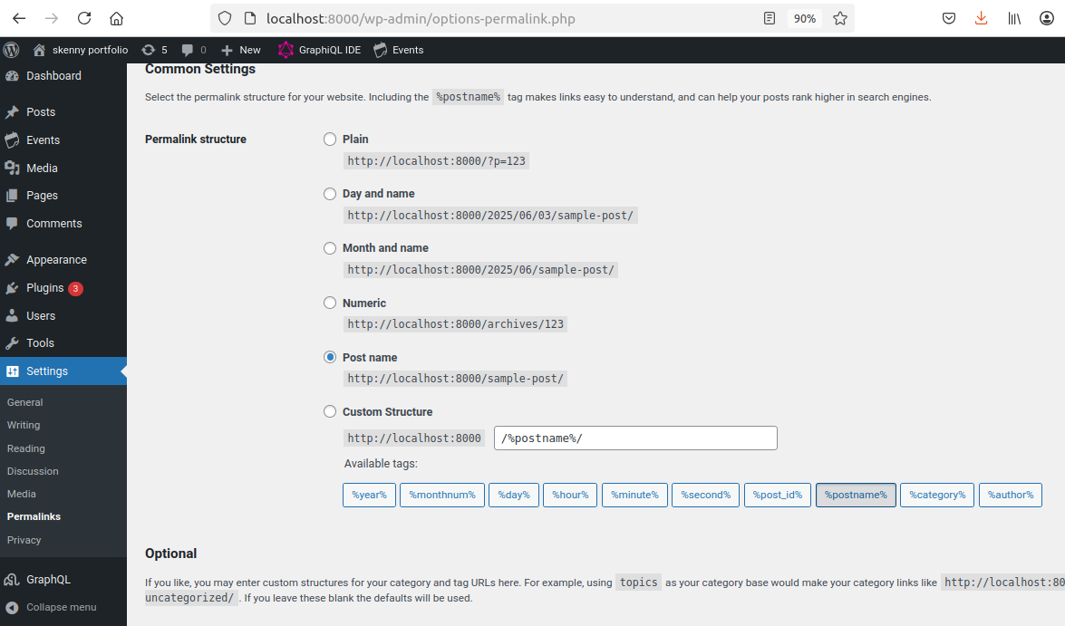 wordpress settings